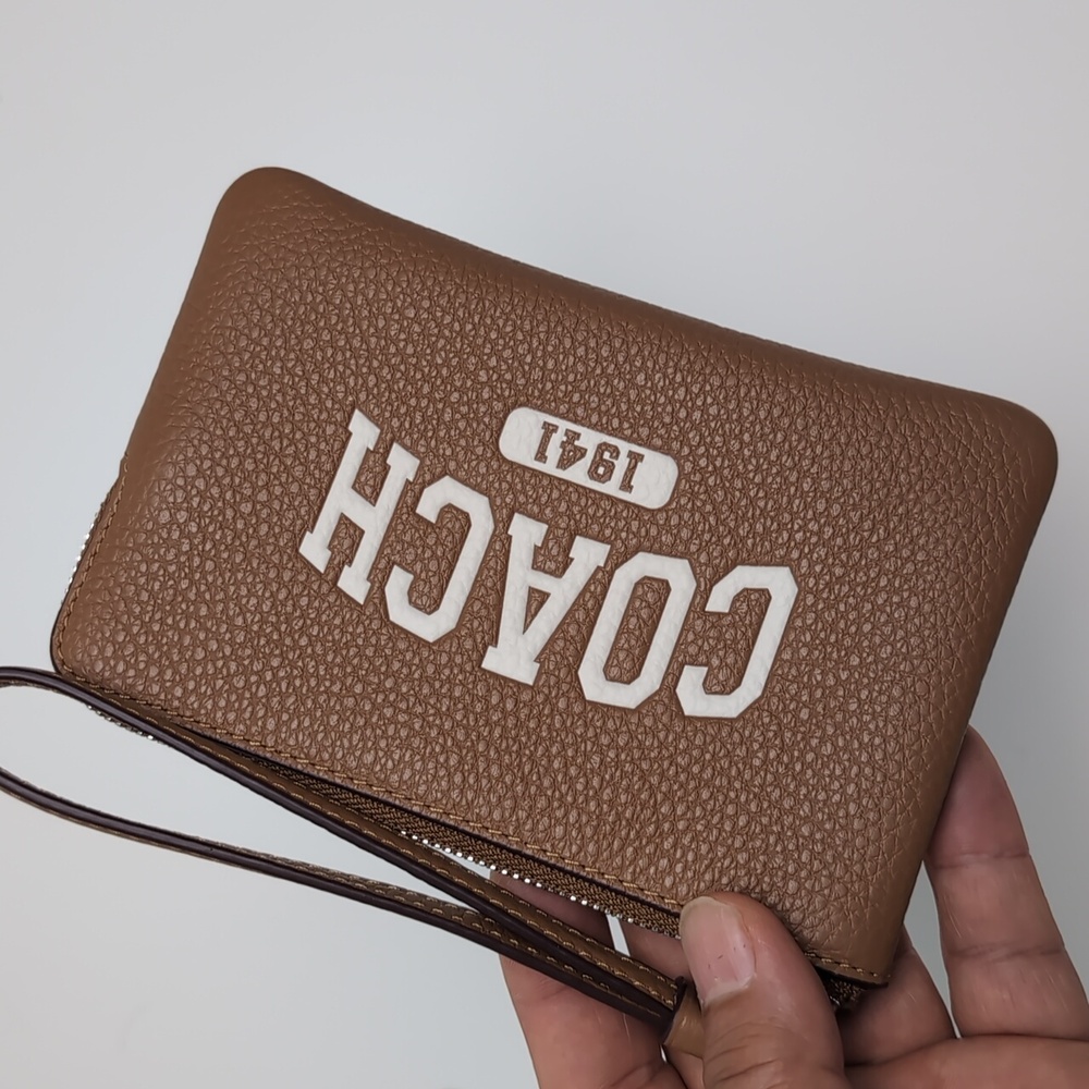 Coach CR393 Corner Zip Wristlet With Varsity Silver/Light Saddle